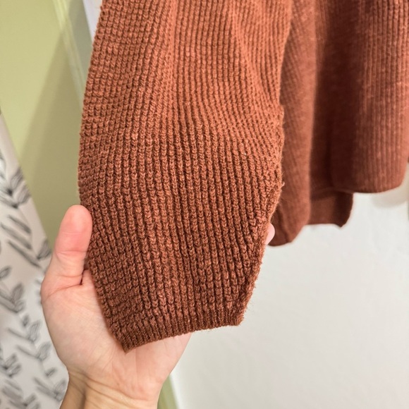 Free People FP Beach Cali open tie back sweater waffle brown knit long sleeve XS - Picture 8 of 9